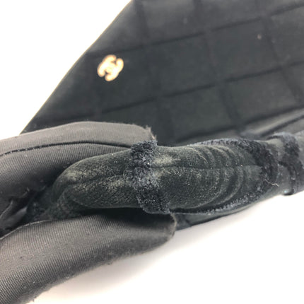 Chanel Black Velvet Pouch Diamond Stitching Leather Interior Gold Logo