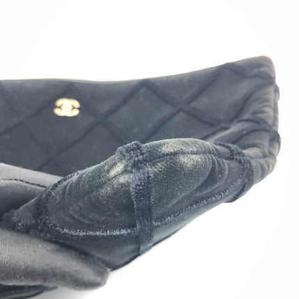 Chanel Black Velvet Pouch Diamond Stitching Leather Interior Gold Logo