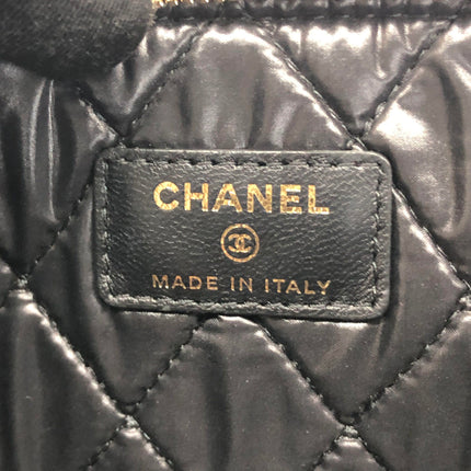 Chanel Black Velvet Pouch Diamond Stitching Leather Interior Gold Logo