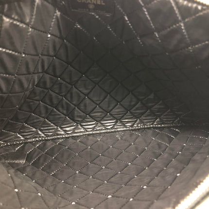 Chanel Black Velvet Pouch Diamond Stitching Leather Interior Gold Logo