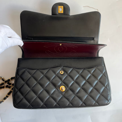 Chanel Classic Flap Jumbo Black Lambskin Leather Double Flap Gold Hardware