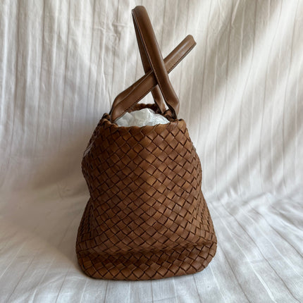 Bottega Veneta Cabat PM Intreccio Leather Tote Bag Chocolate Brown 32cm