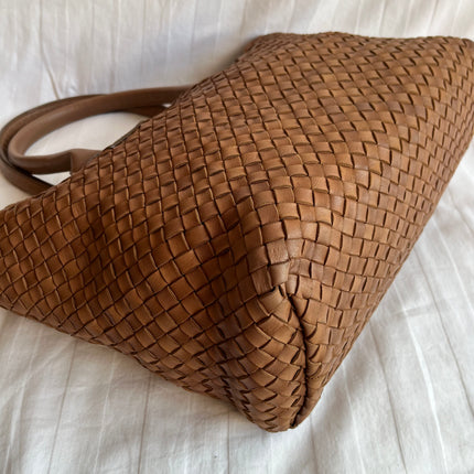 Bottega Veneta Cabat PM Intreccio Leather Tote Bag Chocolate Brown 32cm