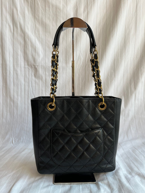 Chanel PST Petite Shopping Tote Black Caviar Leather Gold Hardware 2012