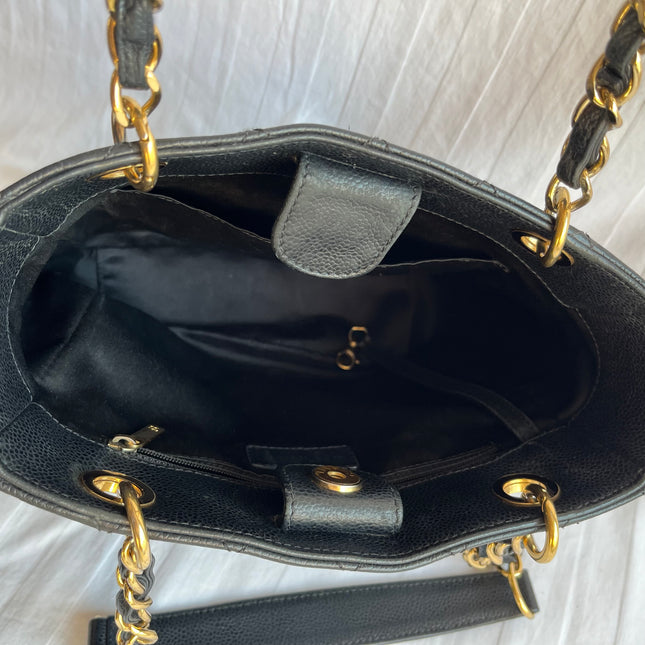 Chanel PST Petite Shopping Tote Black Caviar Leather Gold Hardware 2012