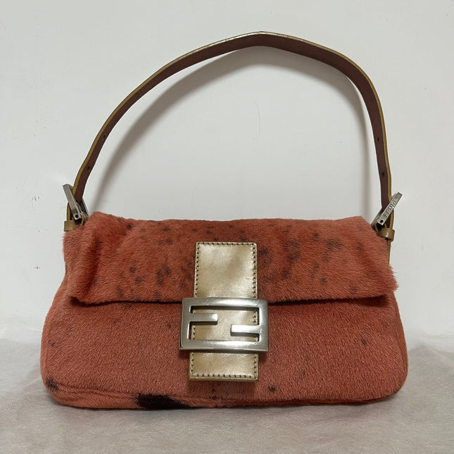Fendi Baguette Vintage Pony Hair Coral Pink Animal Print-Luxbags