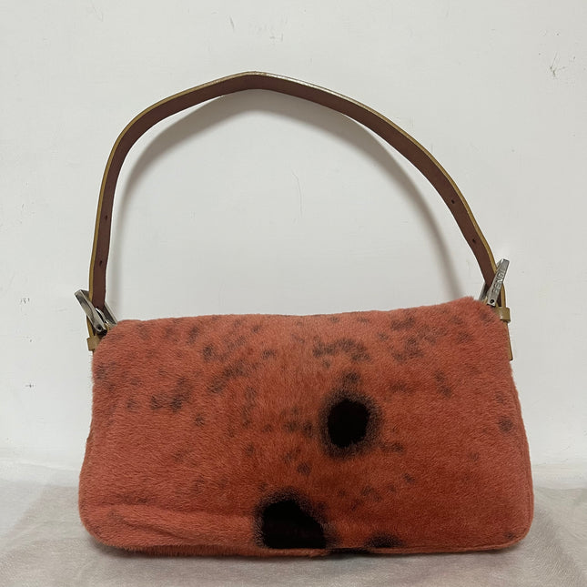 Fendi Baguette Vintage Pony Hair Coral Pink Animal Print