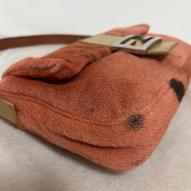 Fendi Baguette Vintage Pony Hair Coral Pink Animal Print