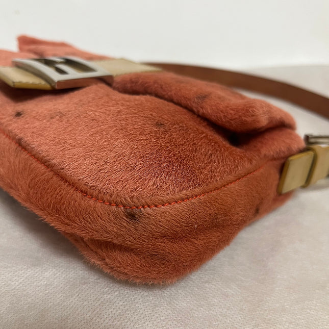 Fendi Baguette Vintage Pony Hair Coral Pink Animal Print