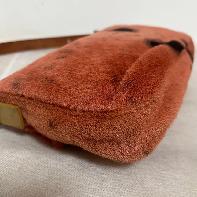 Fendi Baguette Vintage Pony Hair Coral Pink Animal Print