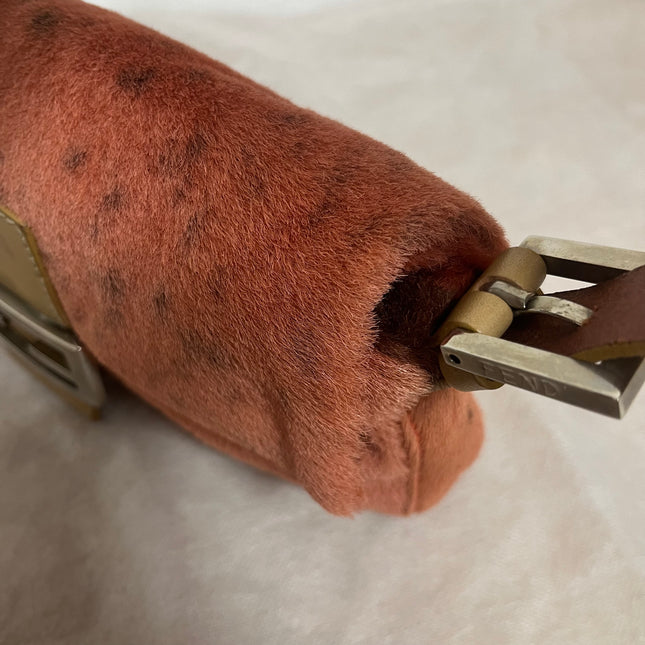 Fendi Baguette Vintage Pony Hair Coral Pink Animal Print