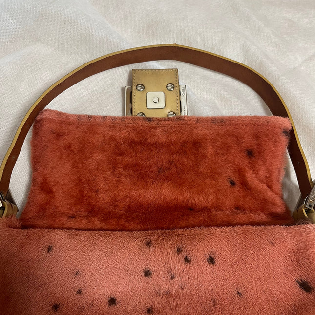 Fendi Baguette Vintage Pony Hair Coral Pink Animal Print