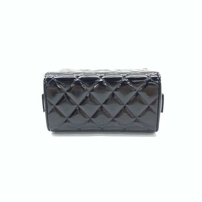 Chanel Vanity Case Vintage Black Patent Leather Silver Clasp Hardware