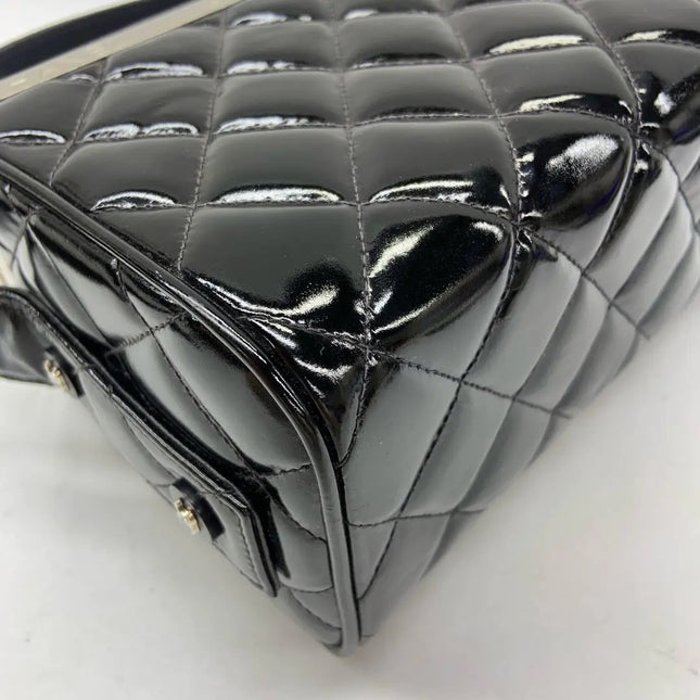 Chanel Vanity Case Vintage Black Patent Leather Silver Clasp Hardware