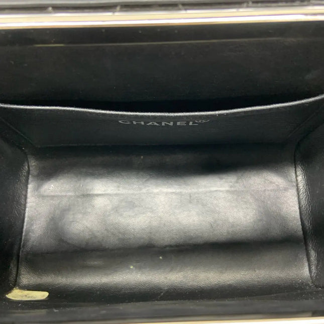 Chanel Vanity Case Vintage Black Patent Leather Silver Clasp Hardware