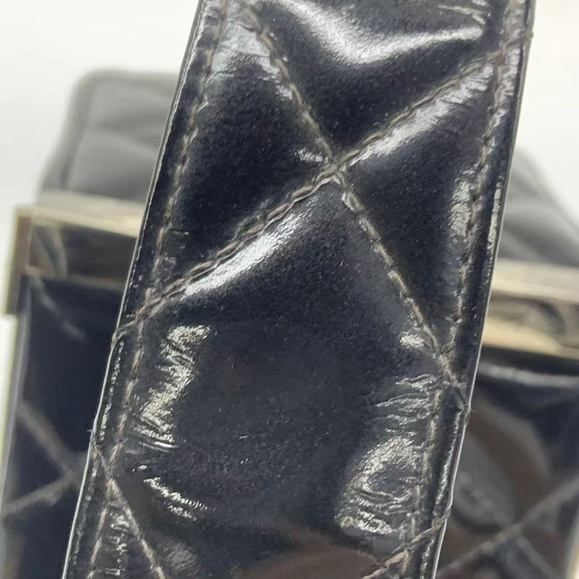 Chanel Vanity Case Vintage Black Patent Leather Silver Clasp Hardware