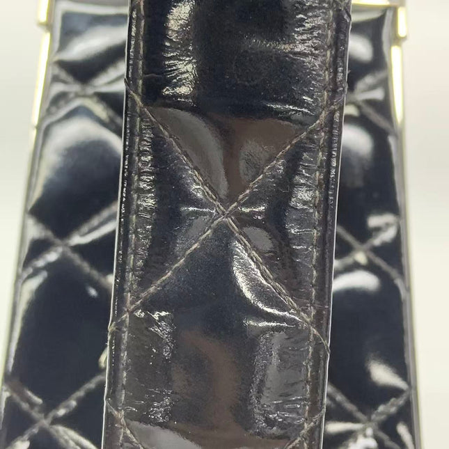 Chanel Vanity Case Vintage Black Patent Leather Silver Clasp Hardware