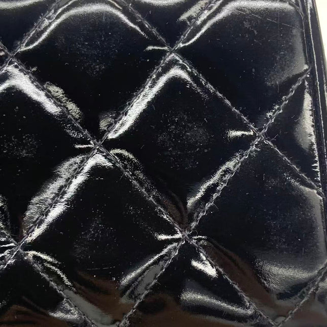 Chanel Vanity Case Vintage Black Patent Leather Silver Clasp Hardware