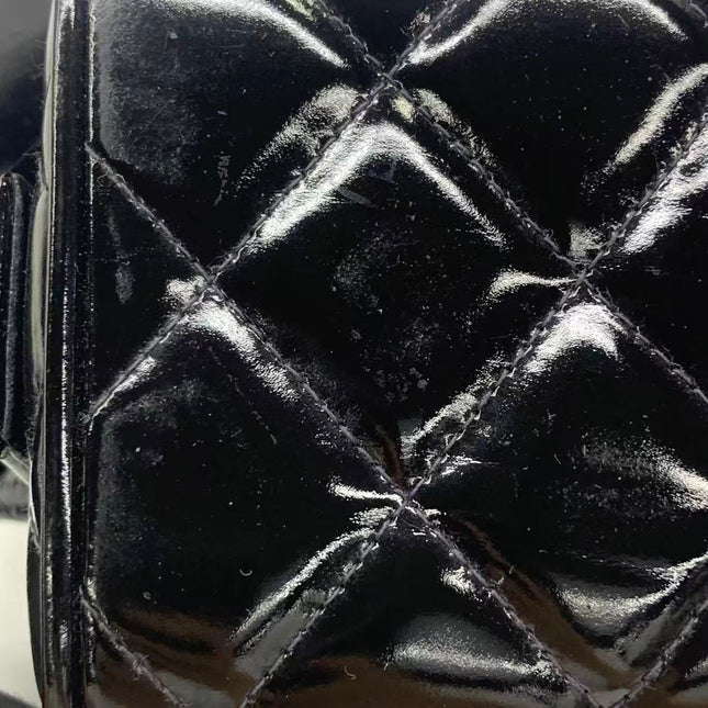 Chanel Vanity Case Vintage Black Patent Leather Silver Clasp Hardware