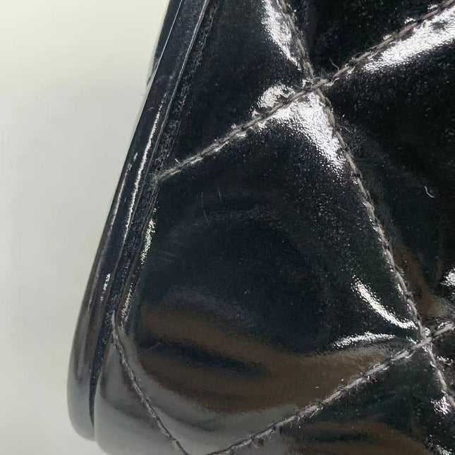 Chanel Vanity Case Vintage Black Patent Leather Silver Clasp Hardware