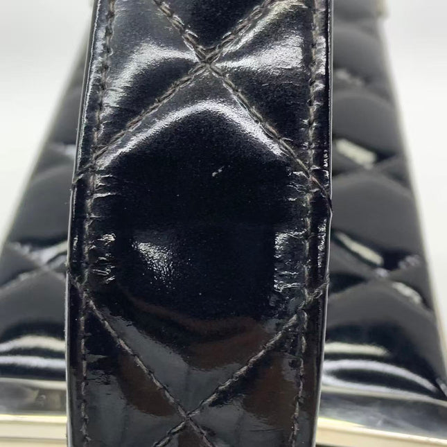 Chanel Vanity Case Vintage Black Patent Leather Silver Clasp Hardware