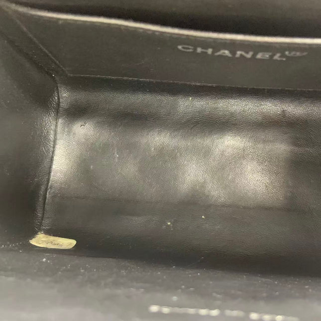 Chanel Vanity Case Vintage Black Patent Leather Silver Clasp Hardware