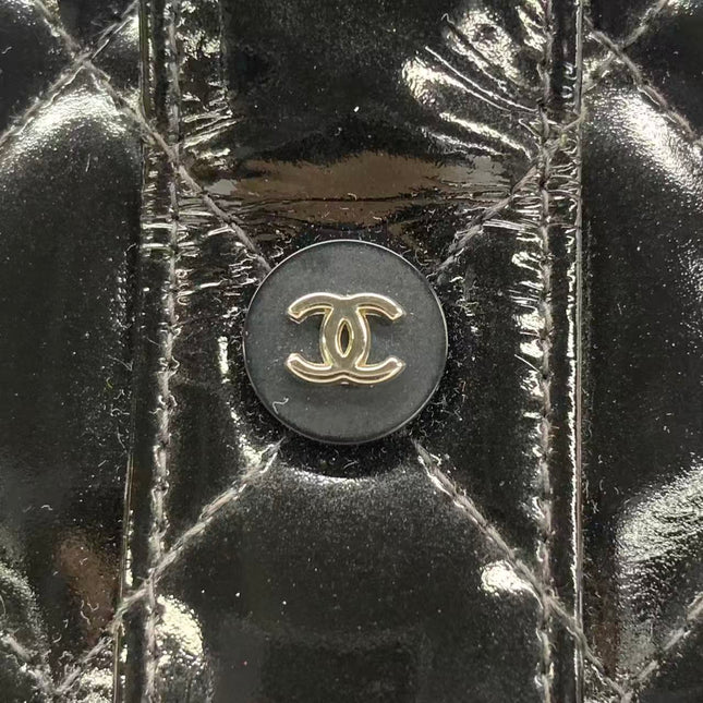 Chanel Vanity Case Vintage Black Patent Leather Silver Clasp Hardware