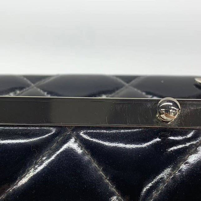 Chanel Vanity Case Vintage Black Patent Leather Silver Clasp Hardware