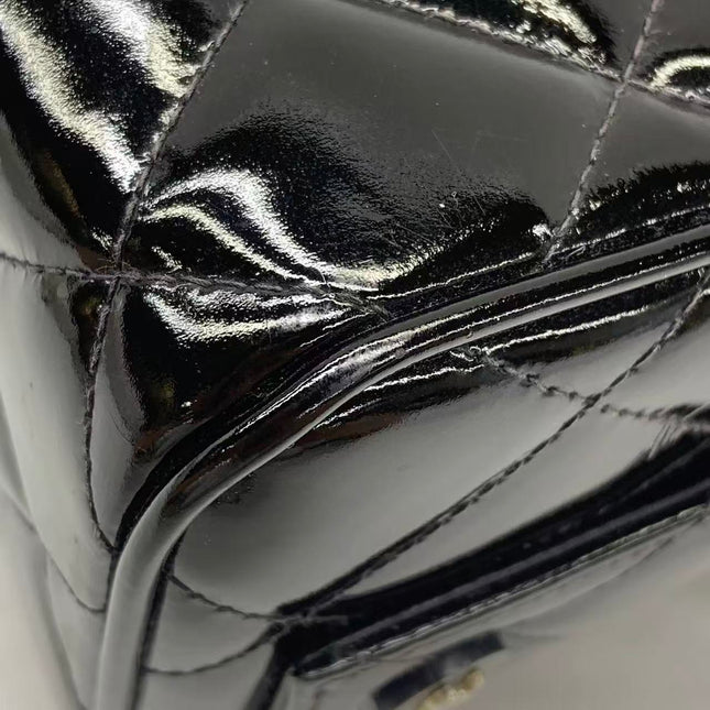 Chanel Vanity Case Vintage Black Patent Leather Silver Clasp Hardware