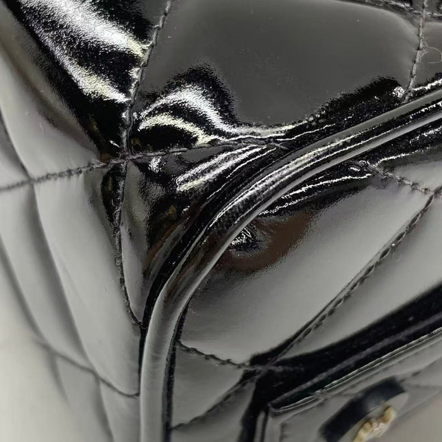 Chanel Vanity Case Vintage Black Patent Leather Silver Clasp Hardware