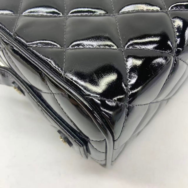 Chanel Vanity Case Vintage Black Patent Leather Silver Clasp Hardware