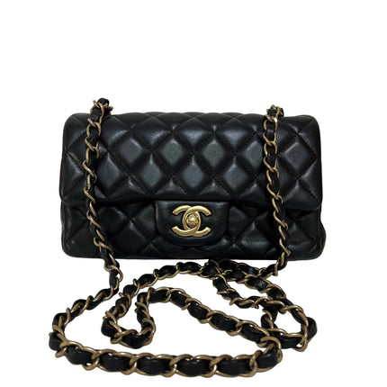 Chanel Classic Flap Rectangular Mini 2014 Black Lambskin Leather Gold Hardware