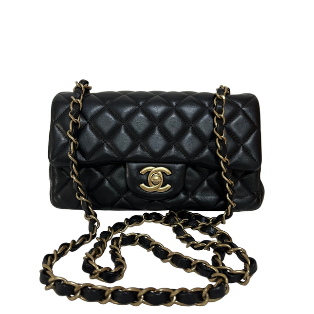 Chanel Classic Flap Rectangular Mini 2014 Black Lambskin Leather Gold Hardware-Luxbags