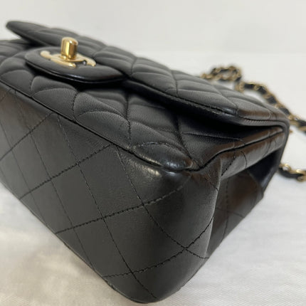 Chanel Classic Flap Rectangular Mini 2014 Black Lambskin Leather Gold Hardware