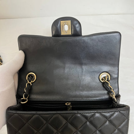 Chanel Classic Flap Rectangular Mini 2014 Black Lambskin Leather Gold Hardware