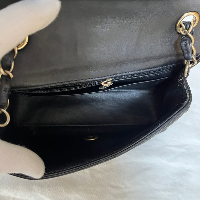 Chanel Classic Flap Rectangular Mini 2014 Black Lambskin Leather Gold Hardware
