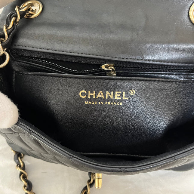 Chanel Classic Flap Rectangular Mini 2014 Black Lambskin Leather Gold Hardware