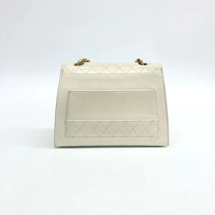Chanel 1989-1991 White Lambskin Trapezium Shape Flap Bag