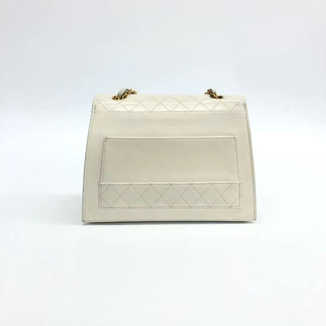 Chanel 1989-1991 White Lambskin Trapezium Shape Flap Bag
