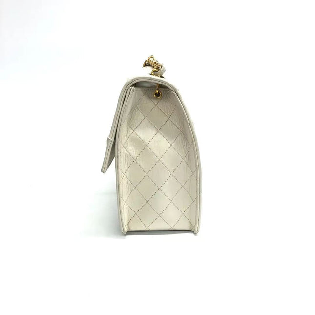 Chanel 1989-1991 White Lambskin Trapezium Shape Flap Bag