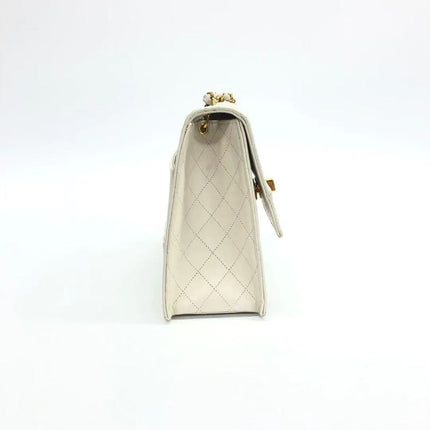 Chanel 1989-1991 White Lambskin Trapezium Shape Flap Bag
