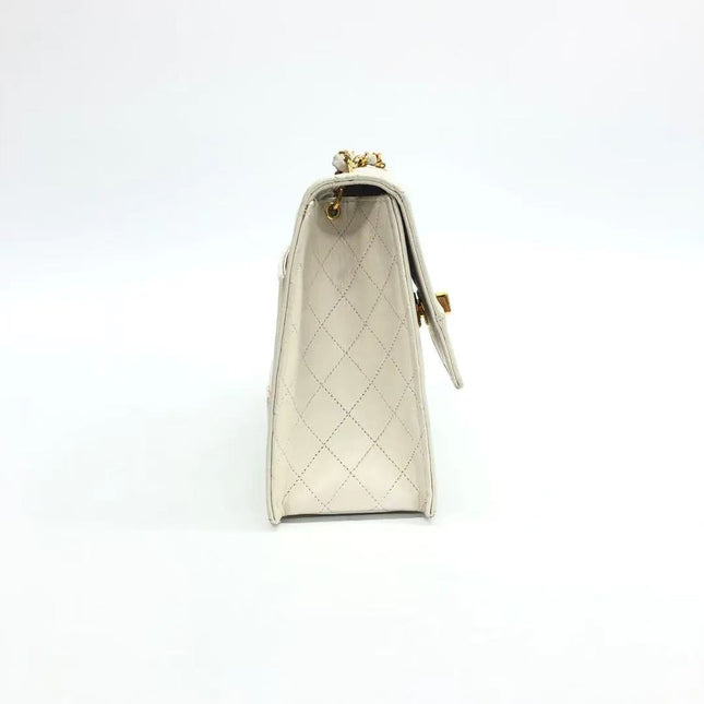 Chanel 1989-1991 White Lambskin Trapezium Shape Flap Bag