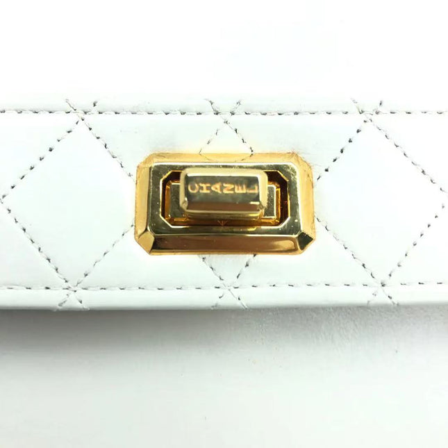 Chanel 1989-1991 White Lambskin Trapezium Shape Flap Bag