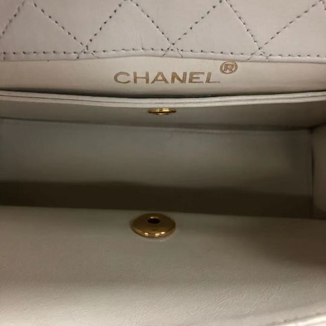 Chanel 1989-1991 White Lambskin Trapezium Shape Flap Bag
