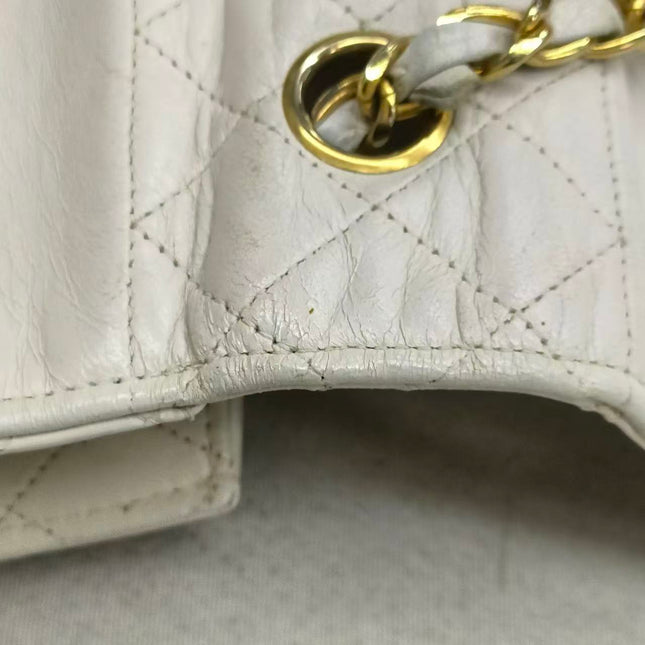 Chanel 1989-1991 White Lambskin Trapezium Shape Flap Bag