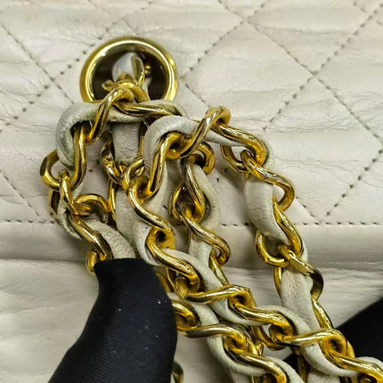 Chanel 1989-1991 White Lambskin Trapezium Shape Flap Bag