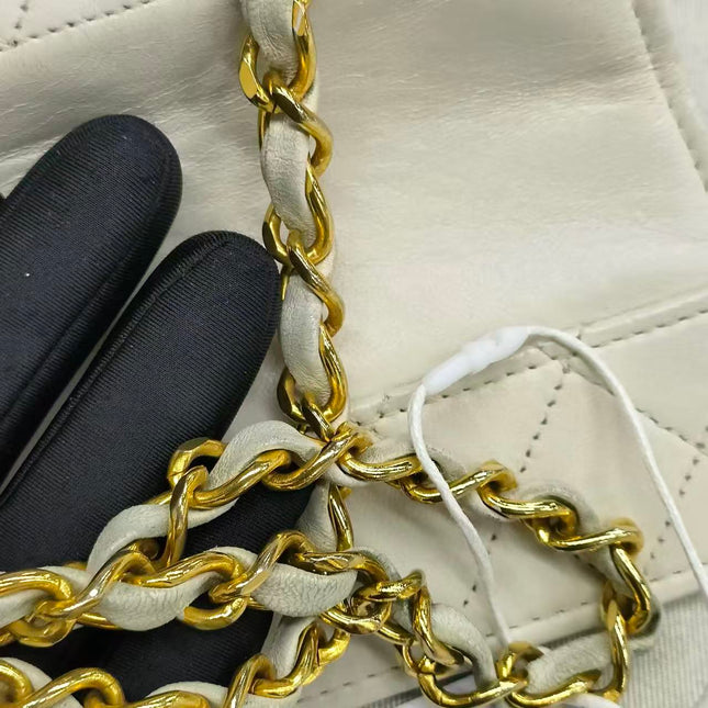 Chanel 1989-1991 White Lambskin Trapezium Shape Flap Bag