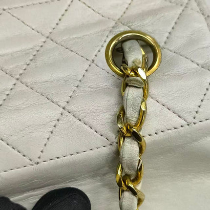 Chanel 1989-1991 White Lambskin Trapezium Shape Flap Bag