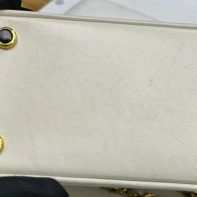 Chanel 1989-1991 White Lambskin Trapezium Shape Flap Bag