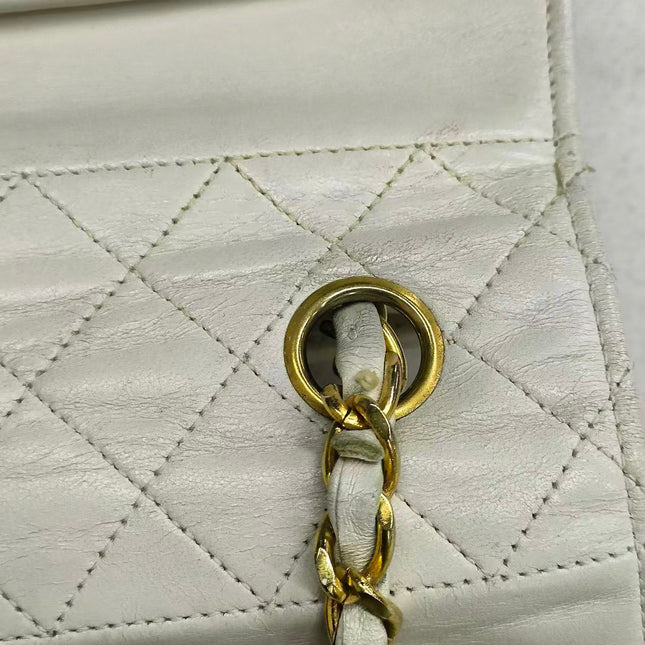 Chanel 1989-1991 White Lambskin Trapezium Shape Flap Bag